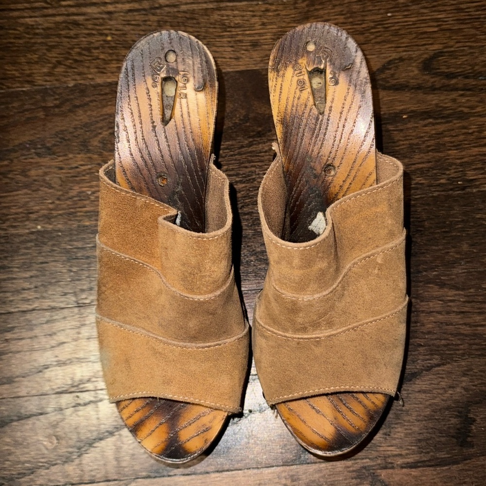 Size 8 Leather and Wooden Heels